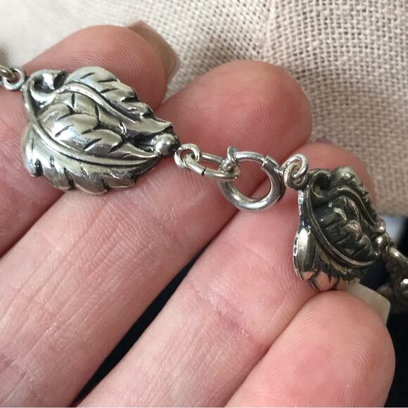 Vintage Danecraft 925 Sterling Silver Double Leaf Necklace 15.5" - Picture 10 of 16